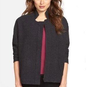 Eileen Fisher Notch Collar Boiled Merino Wool Zip Jacket Sz XS Charcoal